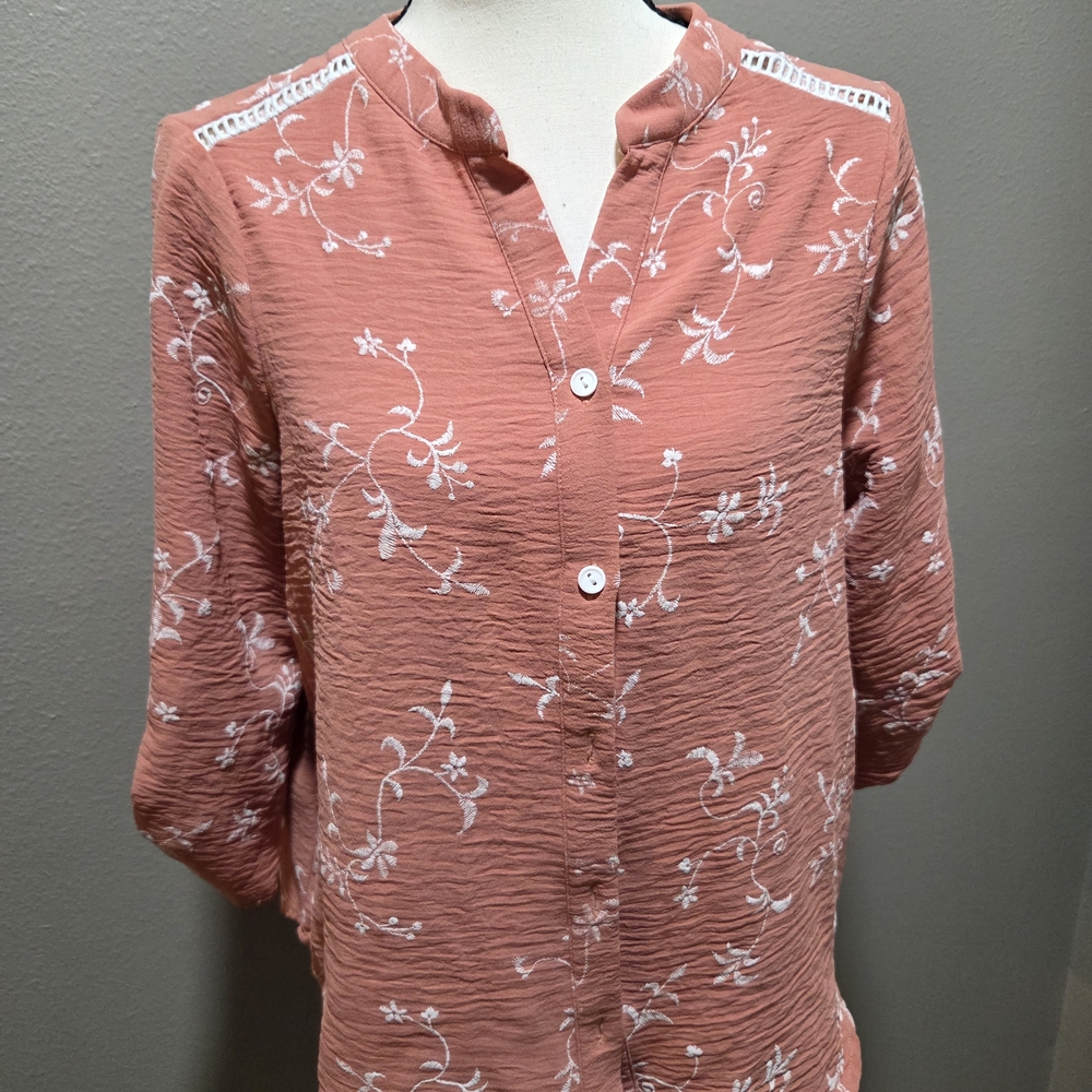 Cure Petites Blusa Rosa Salmon Embroidered - Size PS - Boho Style